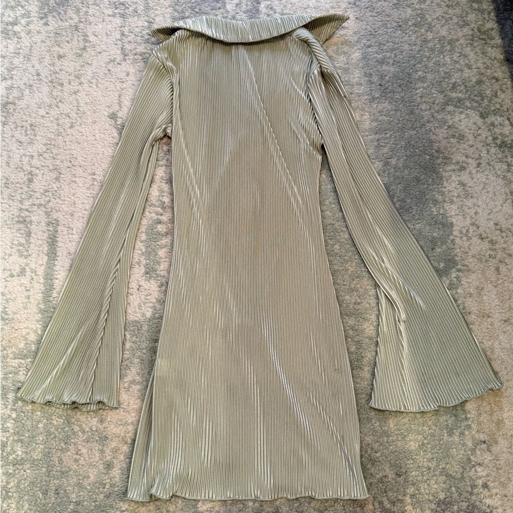 Princess Polly Sage Green Ribbed Long Sleeve Dress - Picture 7 of 8
